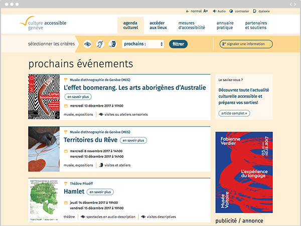 capture d'écran du site culture-accessible.ch