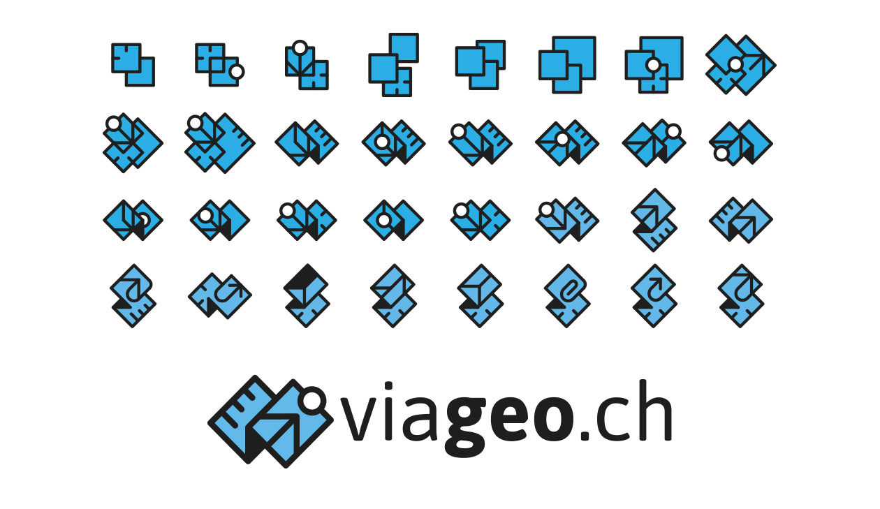 Recherches visuelles de pictogrammes et logo final viageo.ch