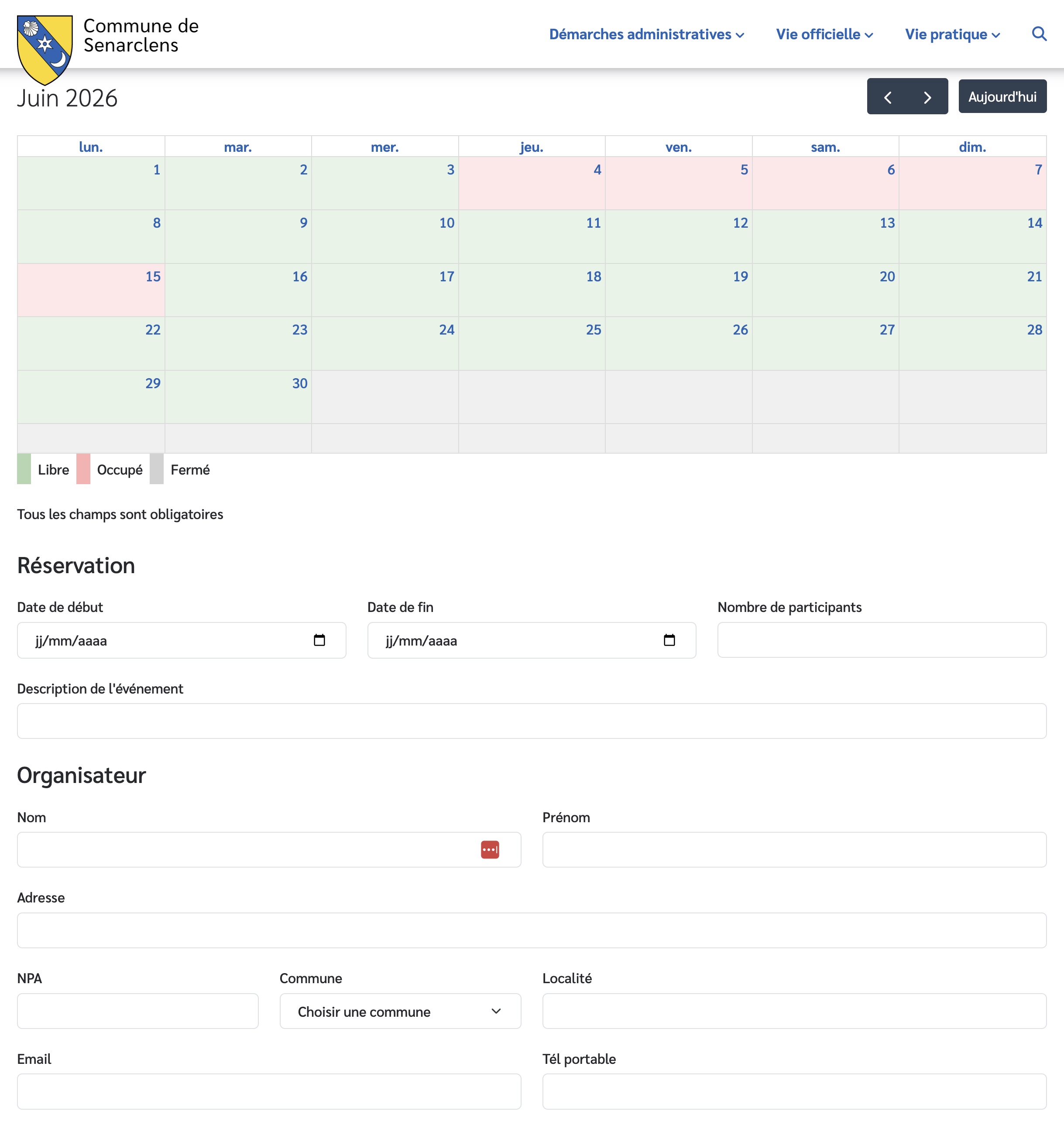Formulaire de réservation d'un refuge